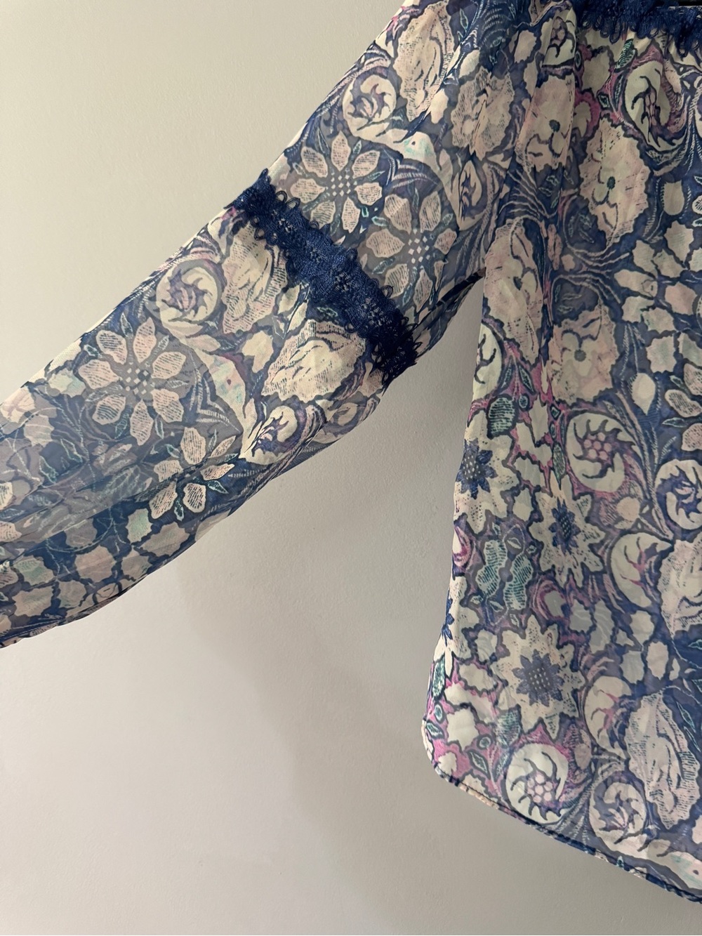 NWT | foxiedox | Navy Floral Off-Shoulder Blouse with Cream Accents | XS - Picture 3 of 5